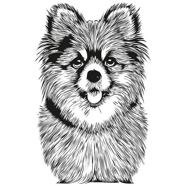 Vector pomerania spitz perro dibujado a mano línea arte vector dibujo blanco y negro logo mascotas ilustración