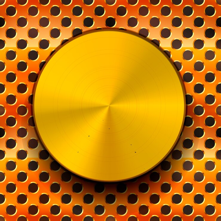 Vector pomo de metal dorado brillante con sombra en rejilla de cobre