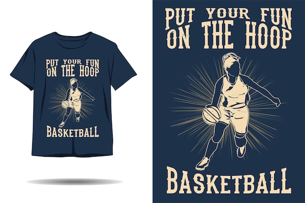 Pon tu diversión en el diseño de camiseta de silueta de baloncesto aro