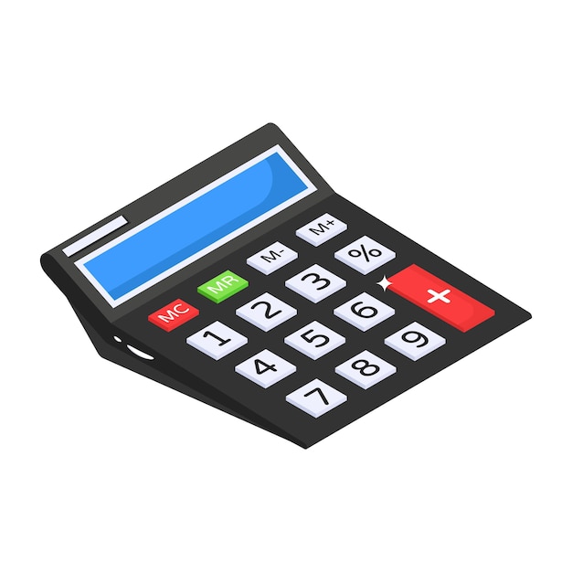 Pon tus manos en el icono isométrico de la calculadora