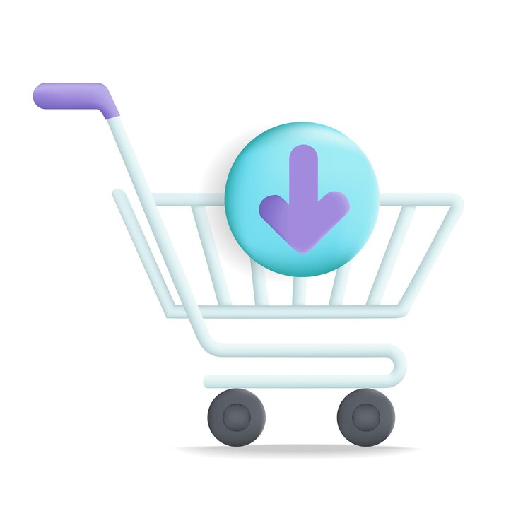 Vector poner en carrito de compras en línea icono con flecha 3d estilo de dibujos animados vector ilustración diseño aislado sobre fondo blanco