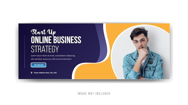 Poner en marcha la estrategia comercial en línea Diseño de banner de portada de Facebook vector premium