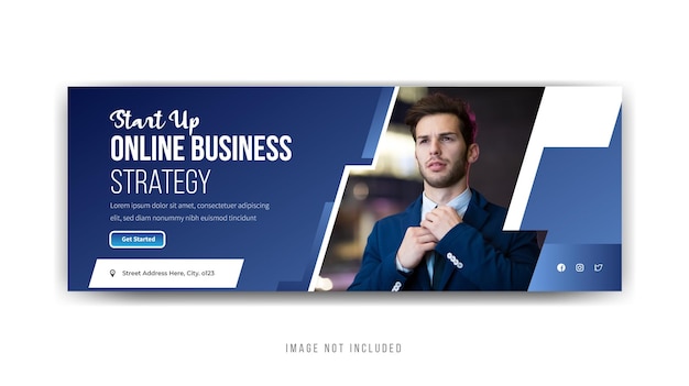 Poner en marcha la estrategia comercial en línea Diseño de banner de portada de Facebook vector premium