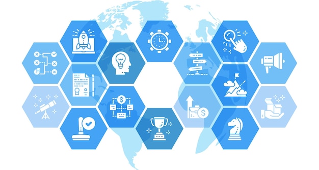 Poner en marcha iconos delgados ilustración vectorial Concepto de diseño de presentación de generación de ideas de gestión del tiempo