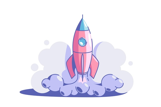 Poner en marcha la ilustración de vector de símbolo de lanzamiento de cohete estilo plano creatividad empresarial y logro éxito y meta nueva idea creativa y concepto de estrategia de proyecto aislado