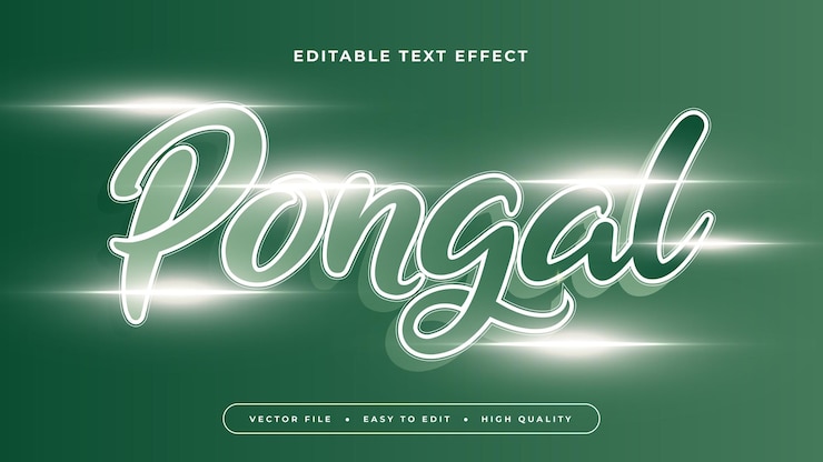 Vector pongal blanco verde estilo de fuente de efecto de texto editable en 3d