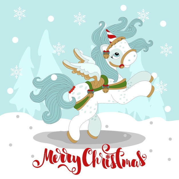 Poni de Navidad en un hermoso invierno