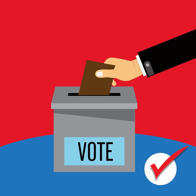 poniendo a mano el papel de votación en la caja de votación