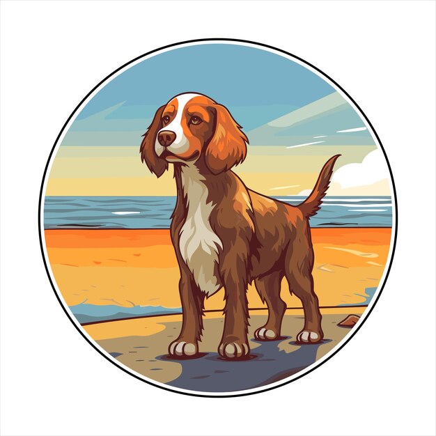 Vector pont audemer spaniel raza de perro dibujos animados kawaii personaje playa verano animal mascota pegatina ilustración