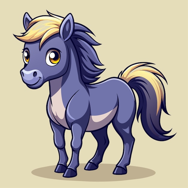 El pony castaño animado con la melena y la cola que fluyen de pie con orgullo