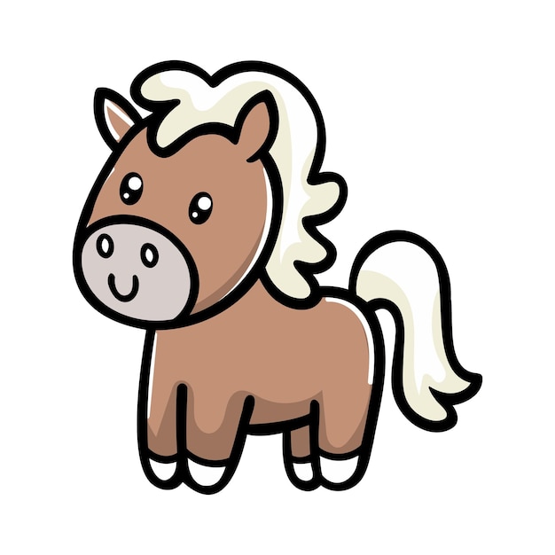 Un pony de dibujos animados lindo con un cuerpo marrón claro y una melena blanca y la cola del pony tiene un amistoso
