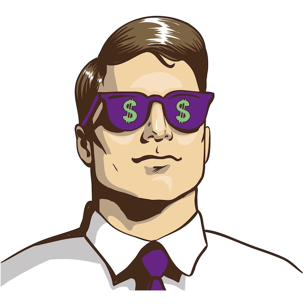 Vector pop art hombre multimillonario en vector de gafas de dólar