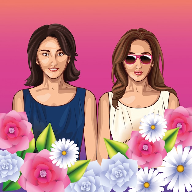 Vector pop art mujeres modelos sonrientes cartoon