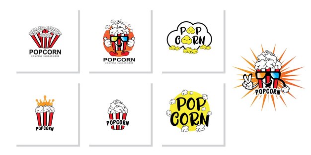 Pop corn logo icono vector explotar cine snacks concepto ilustración