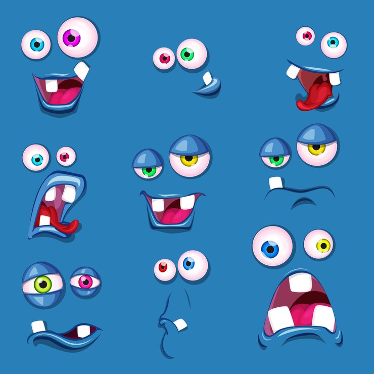 Pop-eyed cute dibujos animados caras emociones