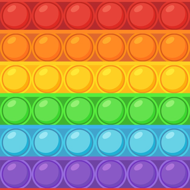 Pop it toy antiestrés, arco iris de patrones sin fisuras. Empuje de la persona agitada de las burbujas sensoriales, niño de juguete de moda