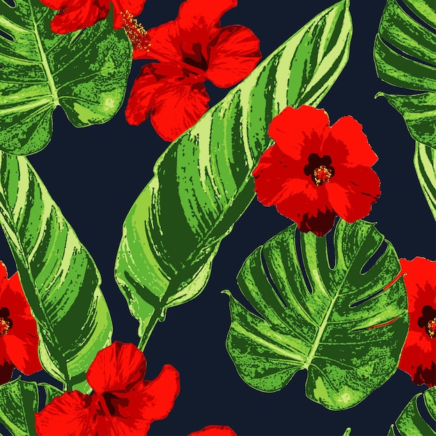 Pop Tropical Leaves Seamless Pattern