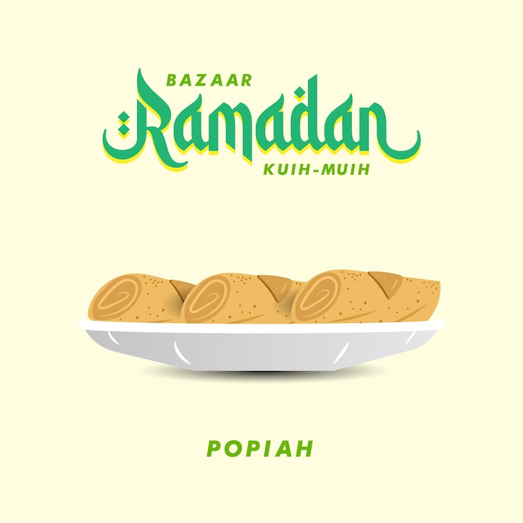Vector popiah bazaar ramadan food en diseño plano
