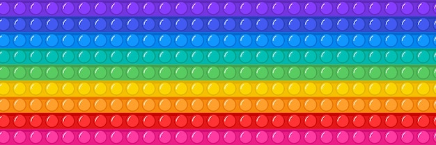Popit vector de patrones sin fisuras, fondo de juguete fidget. Empujar burbujas de arco iris, juego sensorial. Gadget de dedo antiestrés. Estampado colorido de pop it.