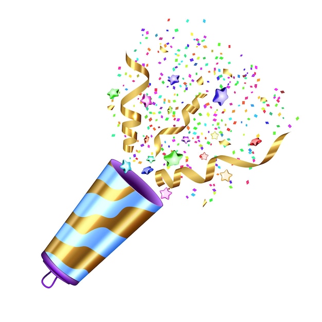 Popper de fiesta para celebrar el vector de aniversario