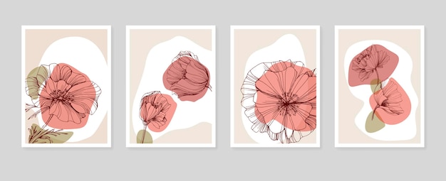 Poppy Abstract Ilustraciones pintadas a mano para decoración de paredes Postal Social Media Banner