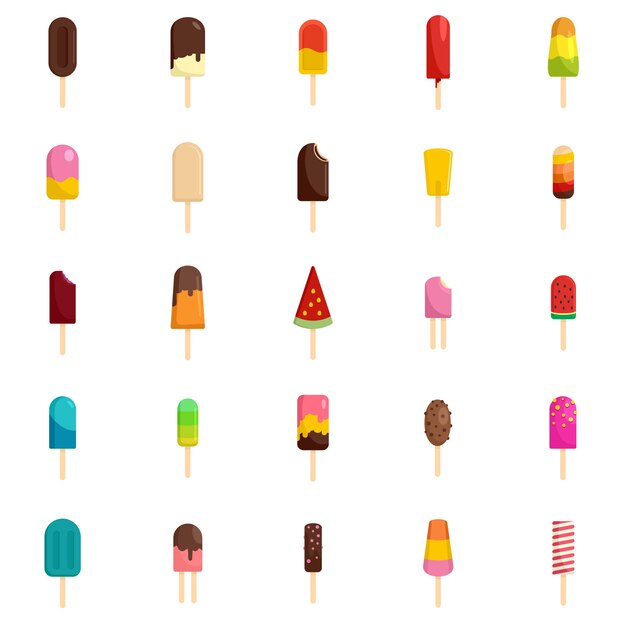 Popsicle ice cream stick icons set