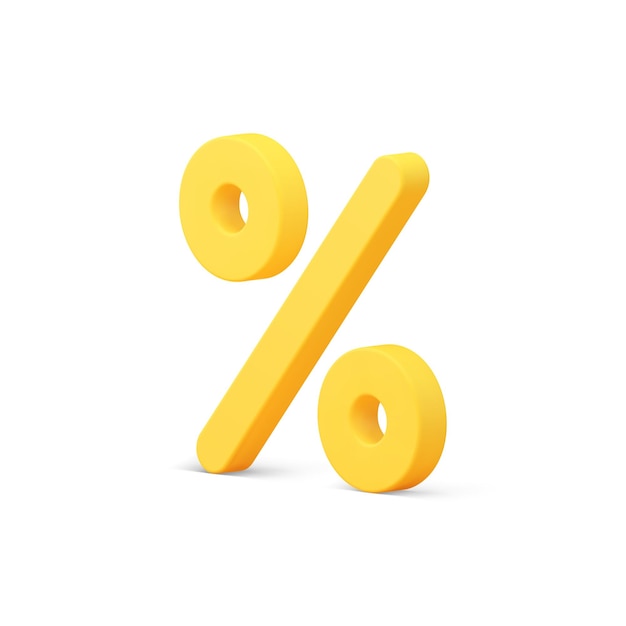 Porcentaje amarillo icona 3d insignia promocional compras venta descuento comercio minorista acuerdo de marketing vector realista