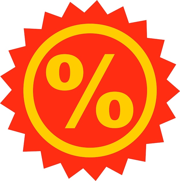 Vector porcentaje de descuento en etiqueta en estilo plano ilustración vectorial