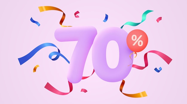 Porcentaje de descuento símbolo de venta de composición creativa d con banner y cartel de venta de confeti decorativo