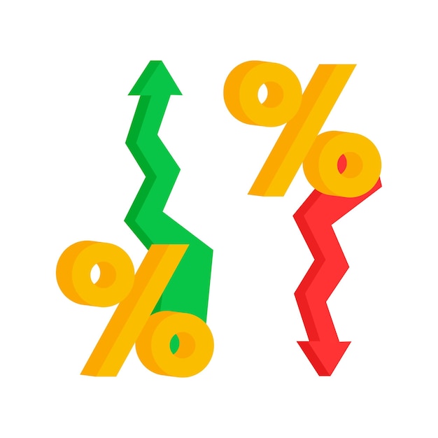 Vector porcentaje con flecha arriba y abajo porcentaje de crecimiento tasa de interés banca y crédito