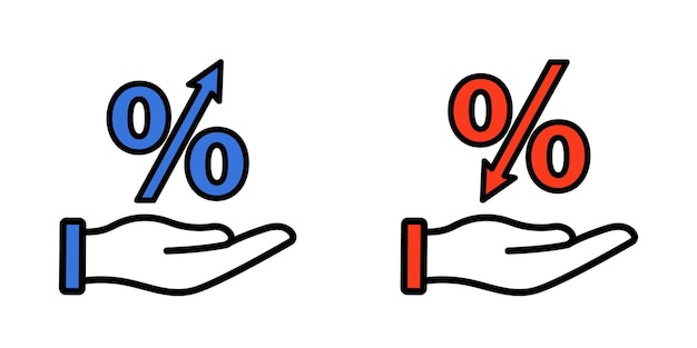 Porcentaje con flecha arriba y abajo Tasa de interés del crédito bancario El concepto de negociación y negociación en el intercambio financiero Ilustración vectorial