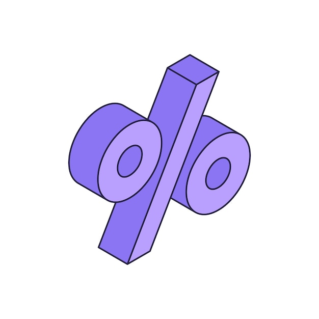 Porcentaje isométrico en estilo plano sobre fondo blanco Elemento infográfico morado plano sobre fondo blanco Ilustración vectorial