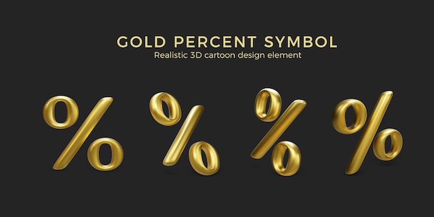Porcentaje de oro establecido en el icono de descuento 3d de fondo oscuro para banner o plantilla de negocio ilustración vectorial