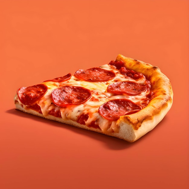 Una porción de pizza sobre un fondo naranja