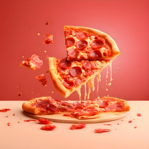 Una porción de pizza sobre un fondo naranja