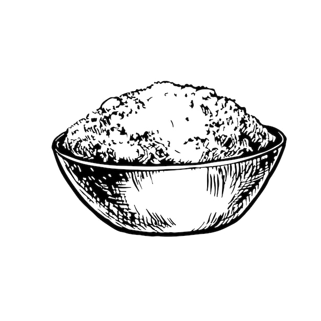 Porridge en una taza Imagen vectorial de comida Ilustración dibujada a mano en blanco y negro