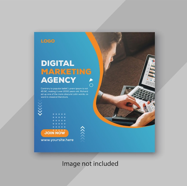 Una portada azul y naranja para la agencia de marketing digital.