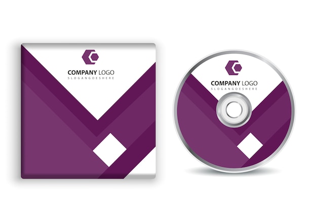 una portada de CD púrpura y blanca con el logotipo de la empresa