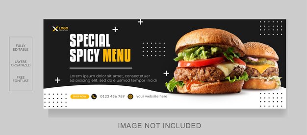 Portada de comida de Facebook para publicidad Diseño de banner para redes sociales Plantilla