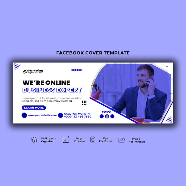 Portada de facebook de la agencia de marketing digital y plantilla de banner web.