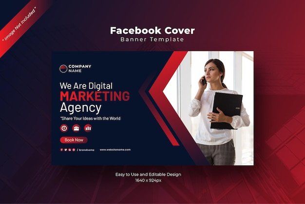 Vector portada de facebook de la agencia de marketing digital red black