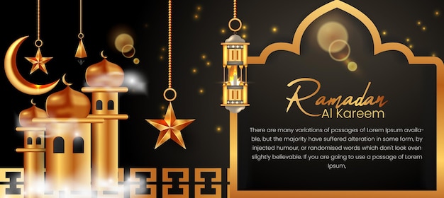 Portada de facebook de banner islámico de lujo de ramadan mubarak degradado Vector Premium