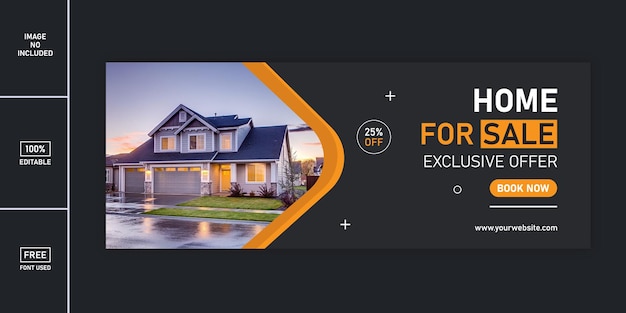 Portada de facebook de bienes raíces y banner web Templete Home For Sale Banner web