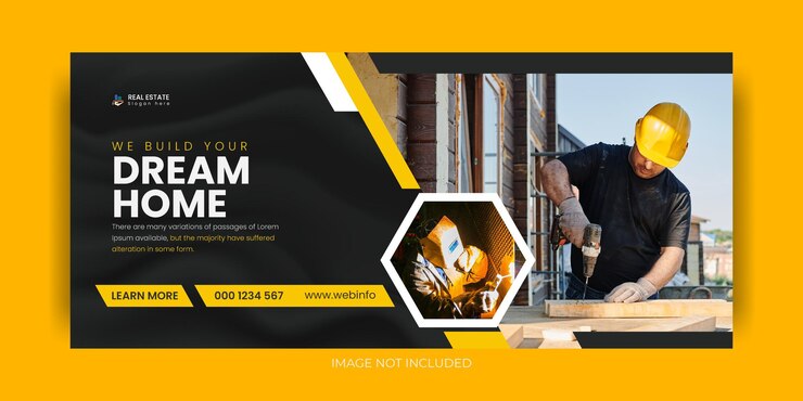 Vector portada de facebook de construcción o plantilla de banner web de redes sociales vector premium