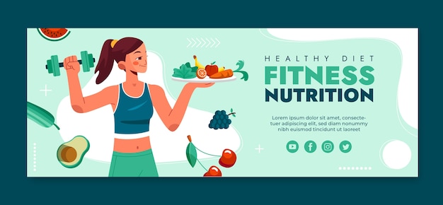 Vector portada de facebook de nutrición fitness dibujada a mano