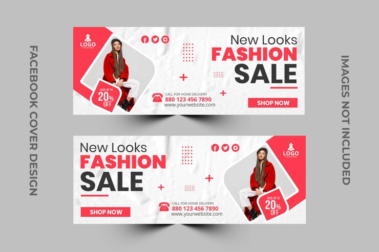 Portada de Facebook de venta de moda, plantilla de diseño de banner