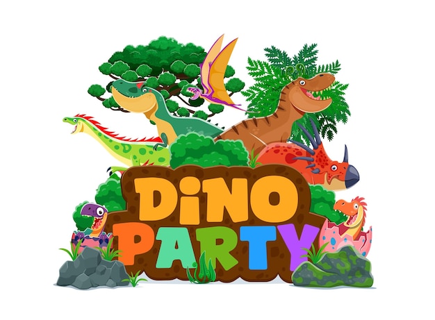 La portada de la invitación de la fiesta de cumpleaños del dino con el dinosaurio