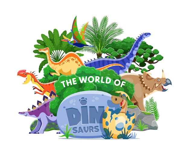 La portada del libro de dibujos animados del mundo de los dinosaurios prehistóricos