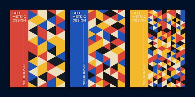 Portada de libro con triángulos geométricos en color retro bauhaus