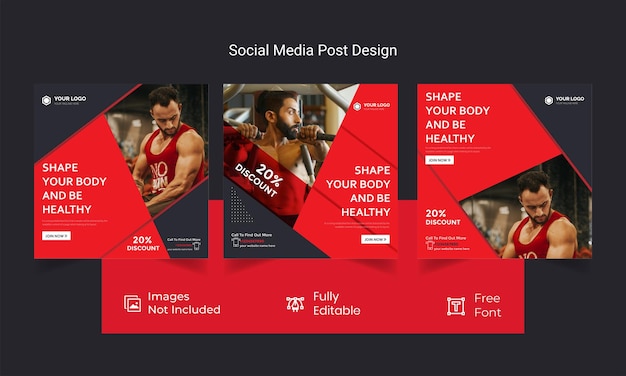 Portada de la línea de tiempo de la plantilla Gym Fitness Banner para la promoción empresarial en las redes sociales
